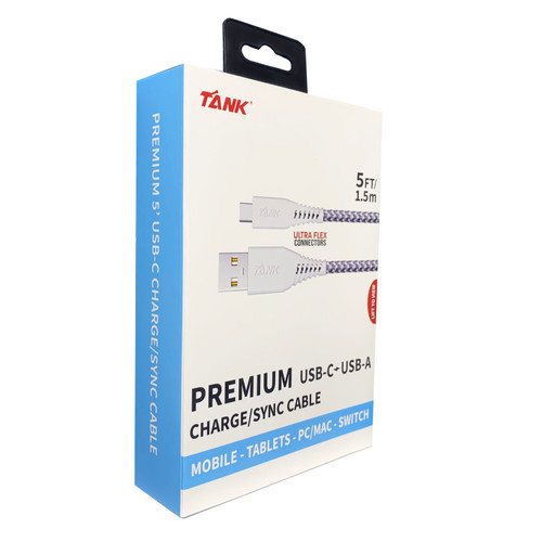 TANK Premium 5' USB to USB-C Charge Cable - White