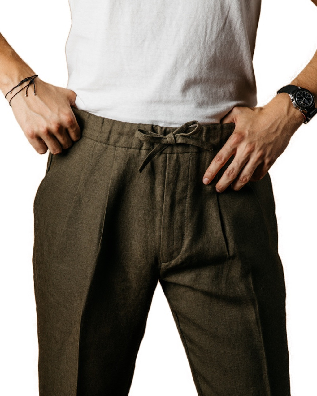 T005 Linen Drawstring Trouser - Khaki