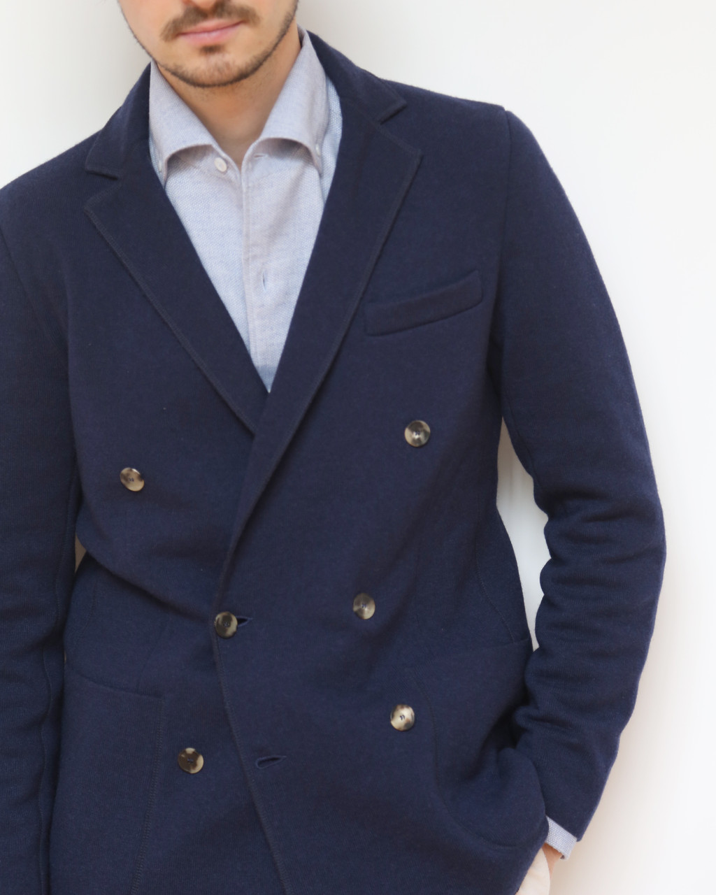 Blue Double Breasted Knitted Cashmere Jacket