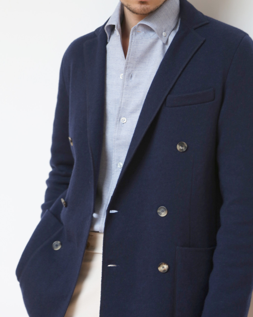 Blue Double Breasted Knitted Cashmere Jacket
