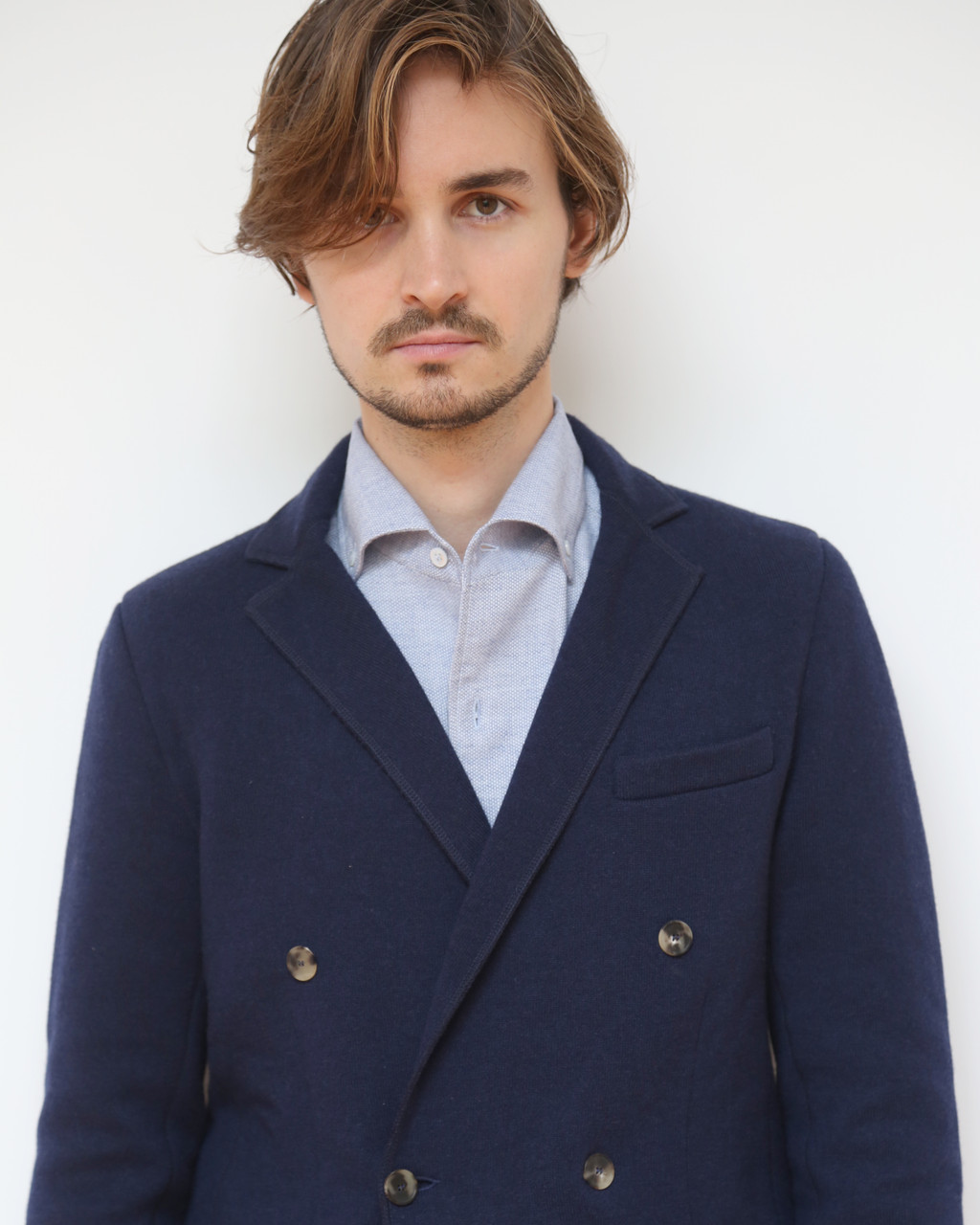Blue Double Breasted Knitted Cashmere Jacket