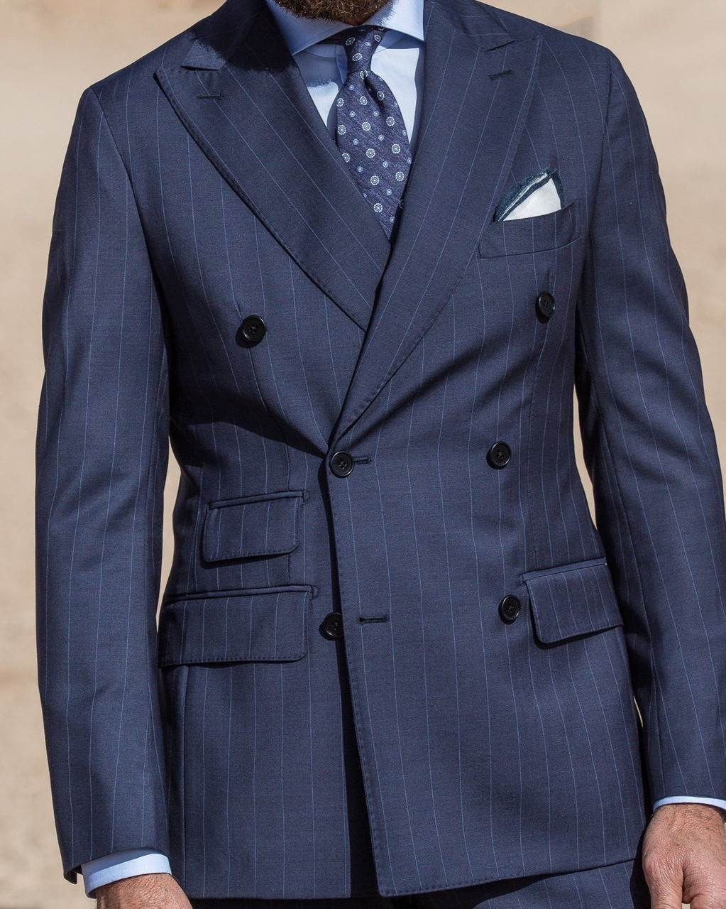 Blue Pin-Striped Double Breasted Suit