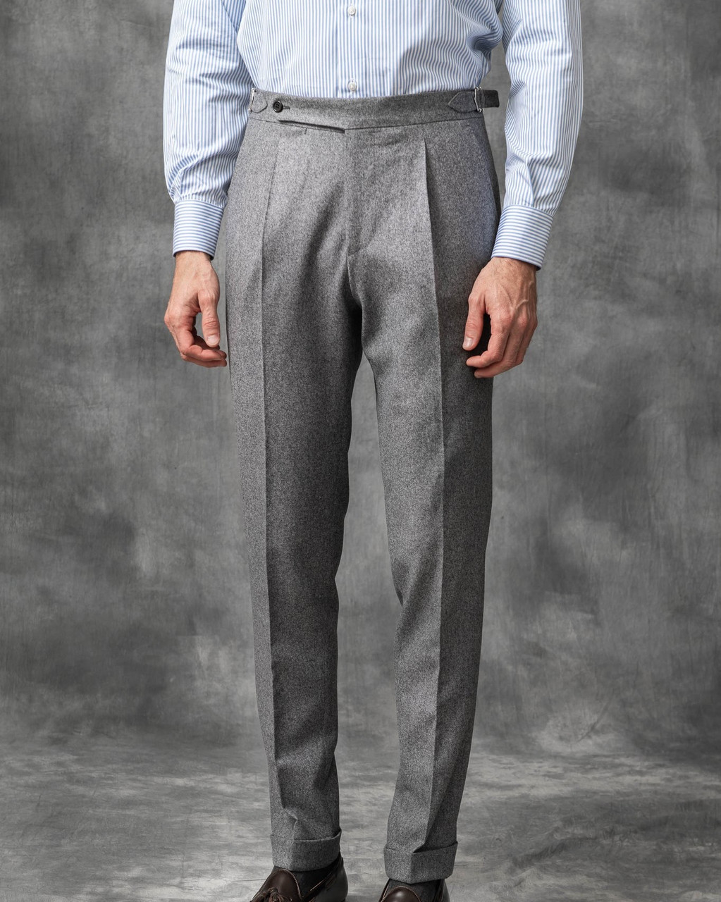 Light grey wool flannel trousers  No Man Walks Alone