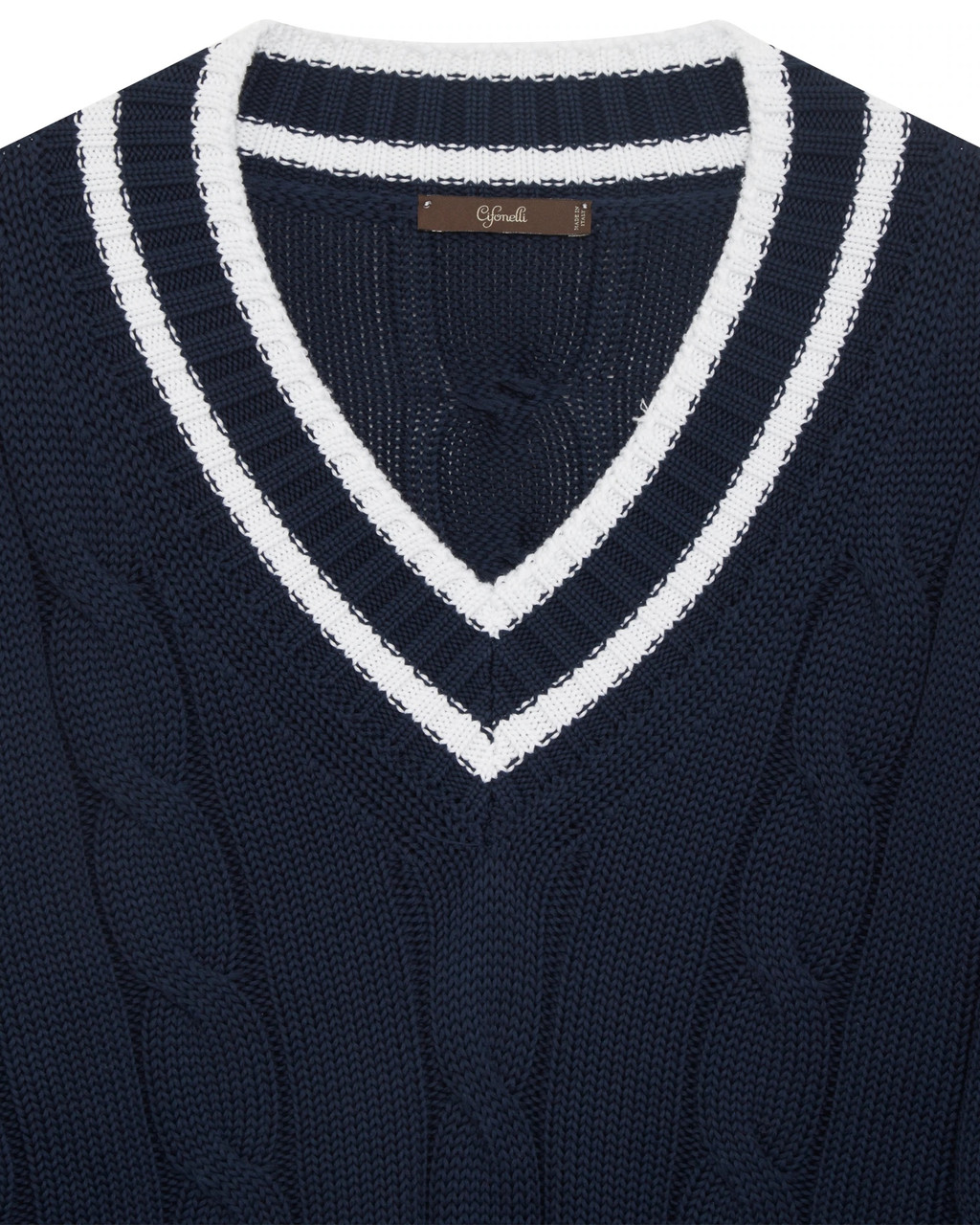 V-Neck Navy Blue Cotton Sweater