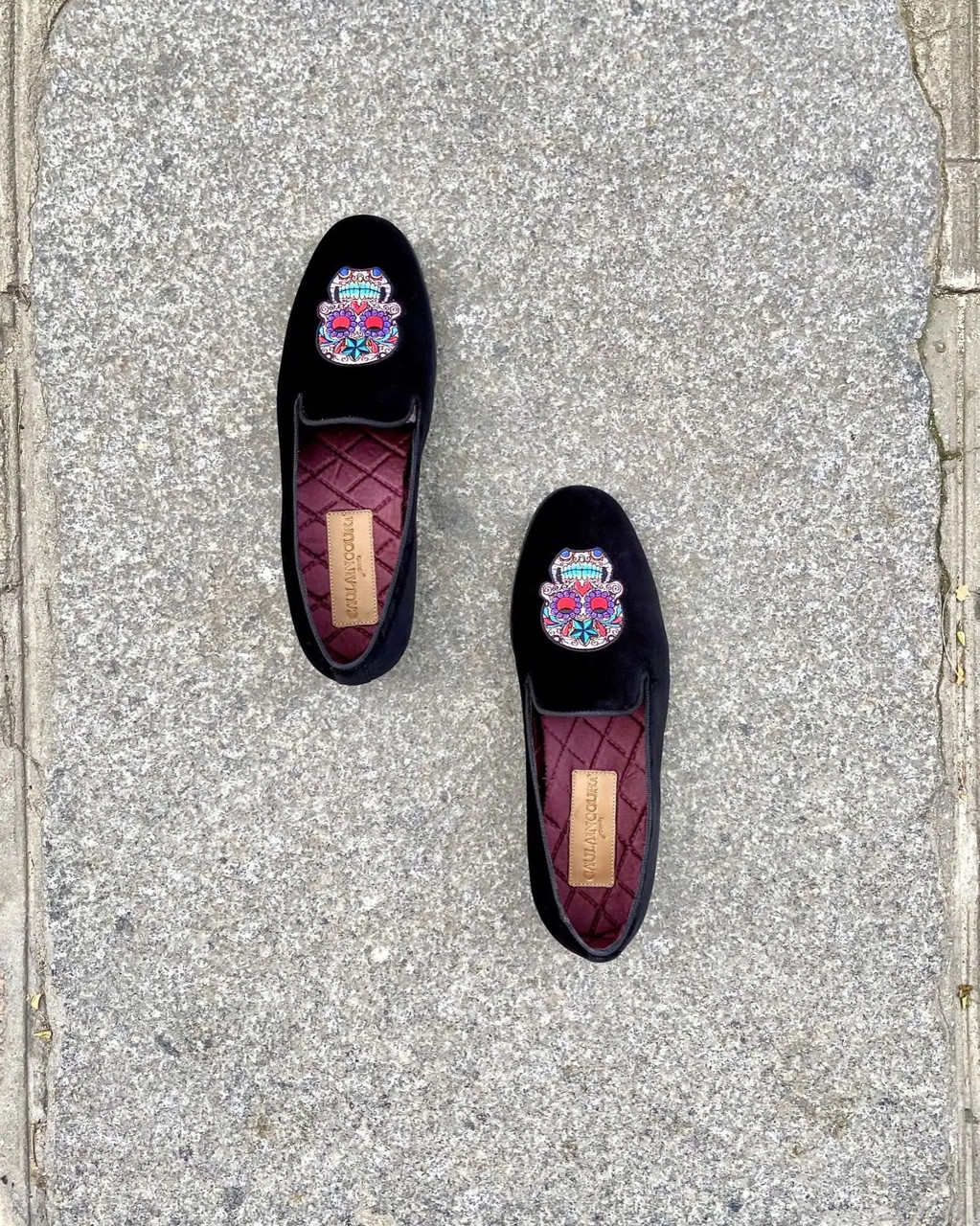 Scarpe Personalizzate Artigianali Alta - Modello Mexican Skull, Tela, Suola Piatta