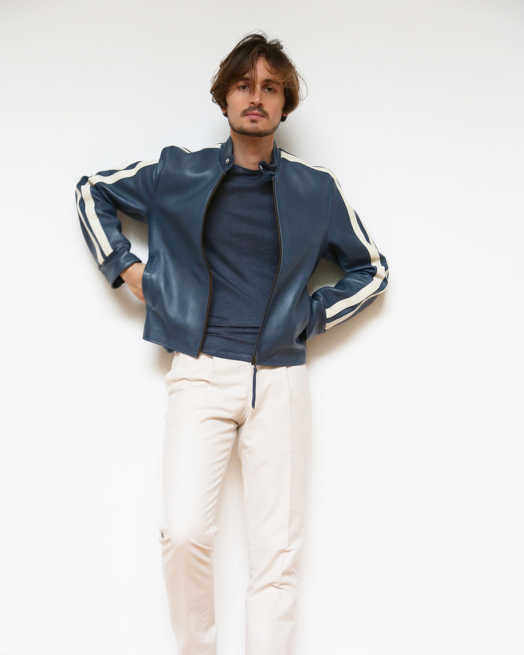 Blue Leather Anglais Jacket