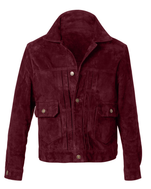 Trucker Bordeaux Red Suede Jacket