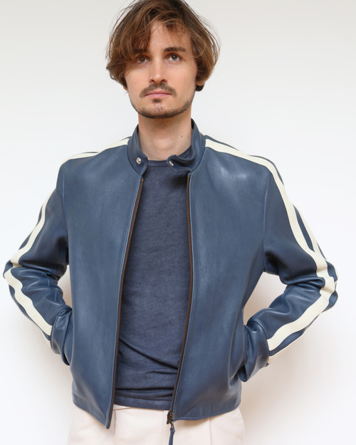 Blue Leather Pilote Français Jacket