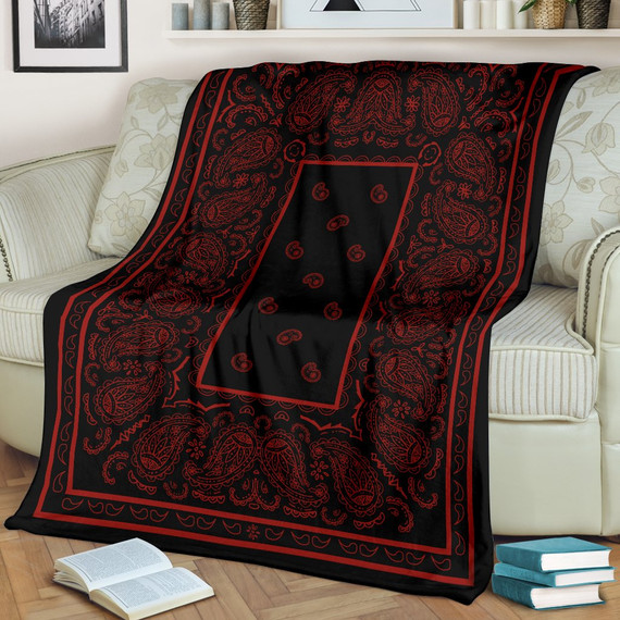 Ultra Plush Black and Red Fleece Bandana Blanket