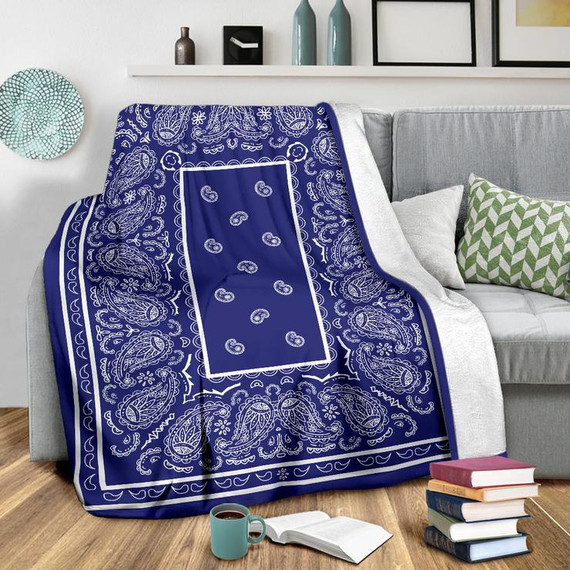 Ultra Plush Blue and White Bandana Throw Blanket