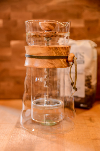 Hario Double Glass Coffee Press W/ Olive Wood Town Wharf General Store