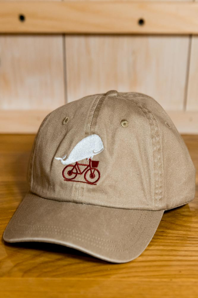 TWGS  Embroidered Whale-On-The-Bike Logo Baseball Hat - Khaki