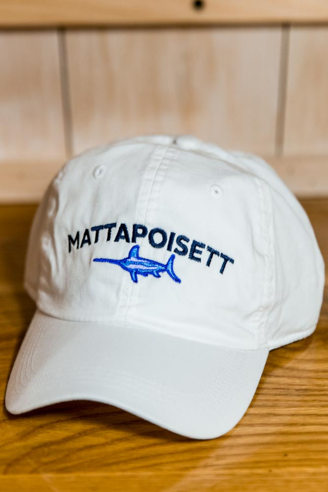 Mattapoisett & Swordfish Logo Baseball Hat - White - Town Wharf