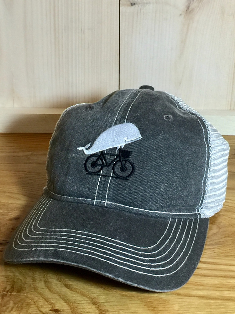 TWGS Embroidered Whale-on-the-bike Logo Baseball Hat - Mesh - Grey