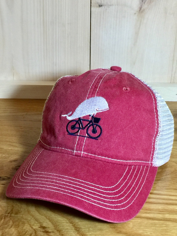 TWGS Embroidered Whale-on-the-bike Logo Baseball Hat - Mesh - Red