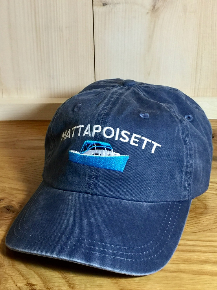 Mattapoisett & Bass Boat Logo Baseball Hat - Distressed Navy - Town ...