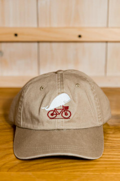 TWGS  Embroidered Whale-On-The-Bike Logo Baseball Hat - Khaki