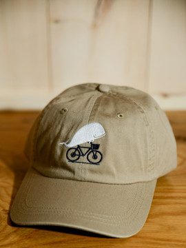 TWGS Embroidered Whale-on-the-bike Logo Baseball Hat - Bone Khaki