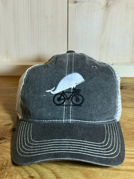 TWGS Embroidered Whale-on-the-bike Logo Baseball Hat - Mesh - Grey