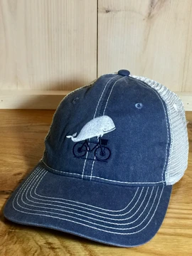 TWGS Embroidered Whale-on-the-bike Logo Baseball Hat - Mesh - Slate Blue