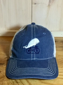 TWGS Embroidered Whale-on-the-bike Logo Baseball Hat - Mesh - Slate Blue