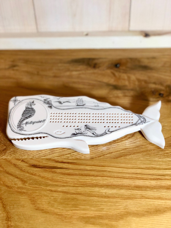 Mattapoisett Scrimshaw-style Whale Shaped Cribbage Board - Salty The Seahorse