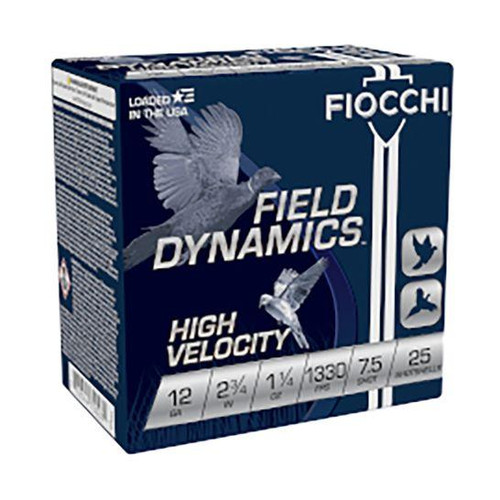 Fiocchi 12Hv75 Field Dynamics High Velocity 12 Gauge 2.75 1 1/4 OZ 1330 Fps 7.5 Shot 25 Bx/10 CS 12HV7.5