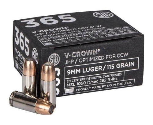 Sig Sauer 365 Elite VCrown Nickel Plated Brass 9mm 115 Grain 20Rounds VJHP
