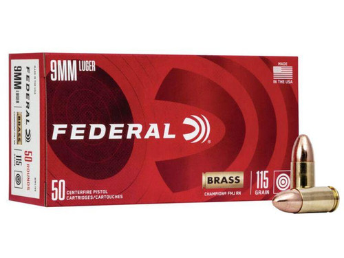 FEDERAL CHAMPION 9MM AMMO 115 GRAIN FMJ 50RDS
