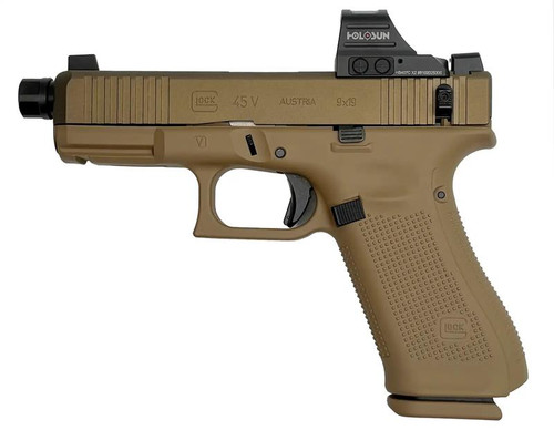GLOCK 45V SHARK PUPPY FDE 9MM THREADED BARREL 17RD SAVIOR BAG HOLOSUN 407C OPTIC NO SUPPRESSOR PV4550203SPFDENS