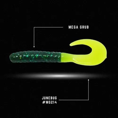 CRAPPIE MONSTER MEGGA GRUB 2 1/4IN 10PKJUNE BUG CHARTREUSE TAIL