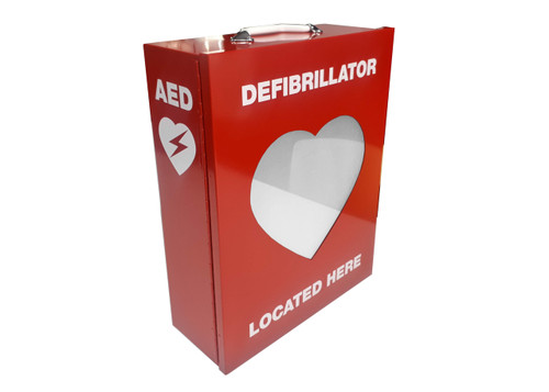 Red Defibrillator Metal Cabinet with Transparent Heart 340mm x 450mm x 150mm