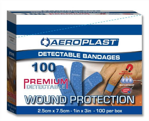 Aeroplast Metal Detectable Plasters 2.5cm x 7.5cm - Box 100