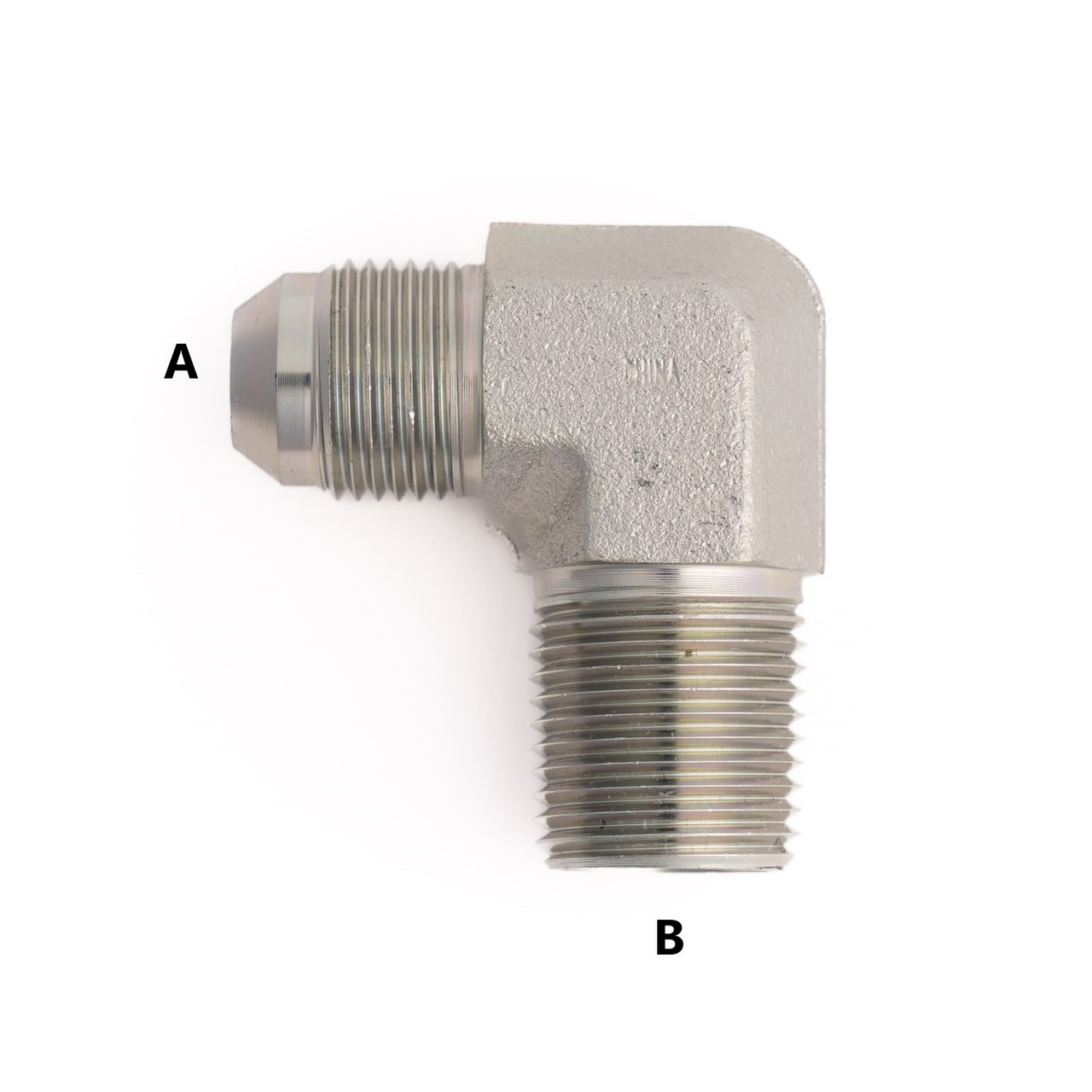 Male JIC to M Pipe 90 Elbow - 1 1/16-12 A, 3/4-14 B