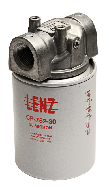 Lenz Spin-On Filter Assembly: 10 Micron, 1 1/4” NPTF Port, 15 PSI