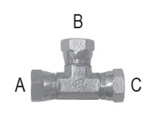 F Pipe Swivel Branch Tee - 3/8-18 A, 3/8-18 B, 3/8-18 C