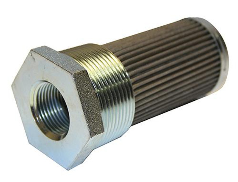 Externally-Mounted NPT Tank Strainer: 4 in. Overall Length,  3/4 NPT, 1 1/4 NPT M THREAD, 100 Micron, 10 GPM