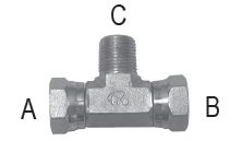 Male Pipe to F Pipe Swivel Branch Tee - 1/2-14 A, 1/2-14 B, 1/2-14 C