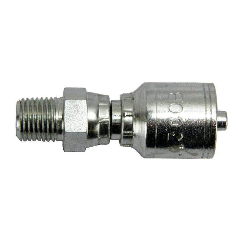 Hydraulic Crimp Hose Fitting - M Pipe - Swivel 3/8 ID, 3/8-18 Thread