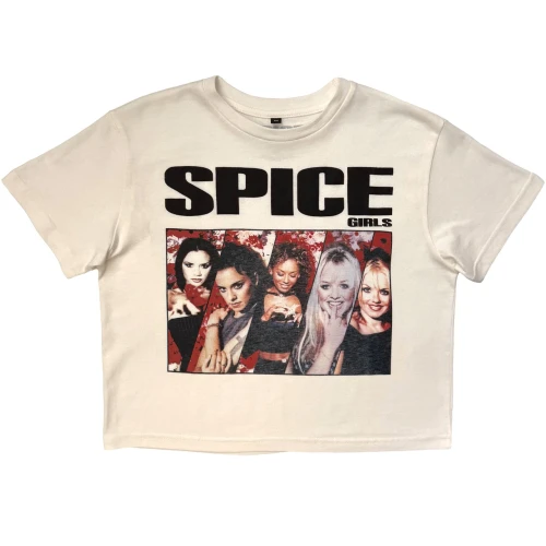 The Spice Girls Women's Stone Wash Crop Top Shirt Collage (White)
