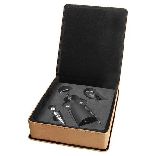 Light Brown Laserable Leatherette 3-Piece Wine Tool Gift Set — supplier item before personalization