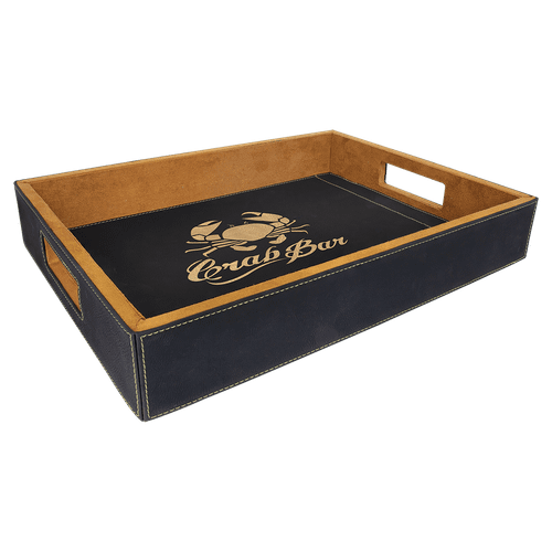 16" x 12" Black/Gold Laserable Leatherette Serving Tray — supplier item before personalization