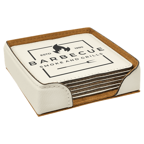 4" x 4" White Square Laserable Leatherette 6-Coaster Set — supplier item before personalization