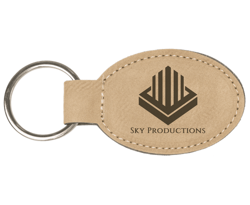 3" x 1 3/4" Light Brown Laserable Leatherette Oval Keychain — supplier item before personalization