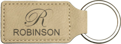 2 3/4" x 1 1/4" Light Brown Laserable Leatherette Rectangle Keychain — supplier item before personalization