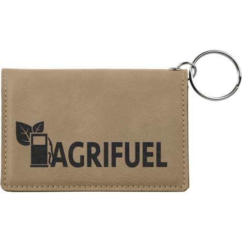 4 1/4" x 3" Light Brown Laserable Leatherette Keychain ID Holder — supplier item before personalization