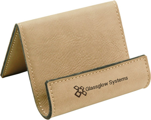 3 1/2" x 2 1/2" Light Brown Laserable Leatherette Holder Easel — supplier item before personalization