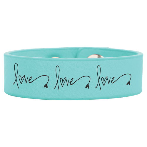 8 1/2" x 3/4" Teal Laserable Leatherette Youth Cuff Bracelet — supplier item before personalization