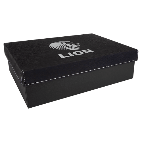 9 7/8 x 7 1/8" Black/Silver Gift Box with Laserable Leatherette Lid — supplier item before personalization