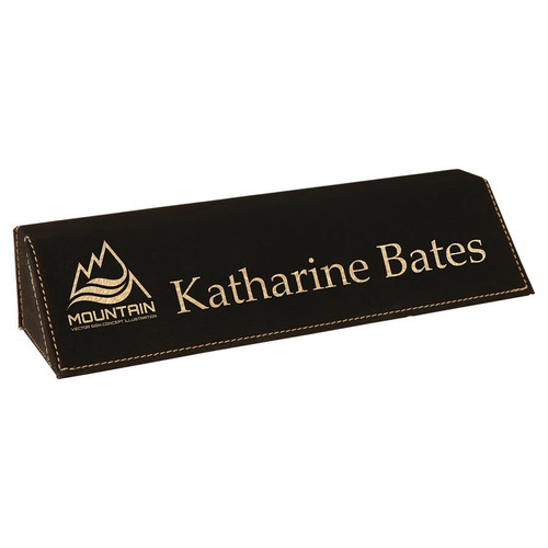 8 1/2" Black/Gold Laserable Leatherette Desk Wedge — supplier item before personalization